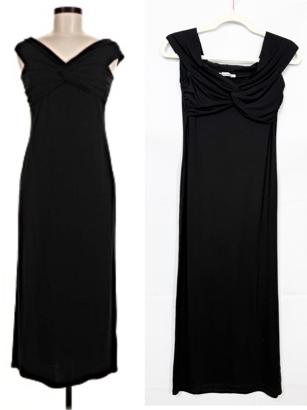 Reformation Vida Knot Front Off Shoulder Knit Midi Maxi Dress Black LBD